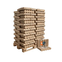 Laden Sie das Bild in den Galerie-Viewer, Heizfuxx Nestro XL Blau Hartholzbriketts 960 kg Palette 96x10 kg Rundbriketts Heizwert ≥4,8 kWh/kg